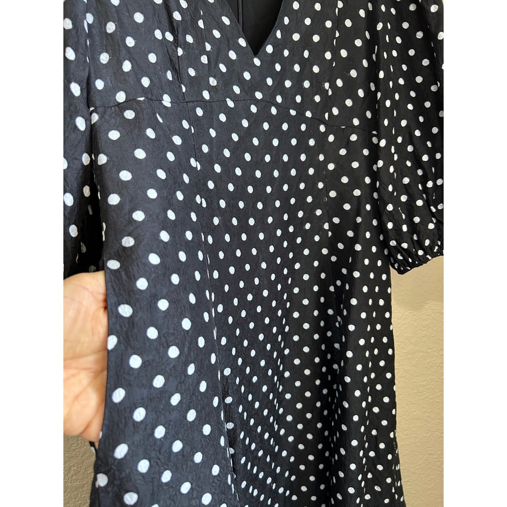 Kate Spade Polka Dot Silk‎ Blend Puff Sleeve Midi Dress Black White Size 8 Twee - Picture 11 of 14